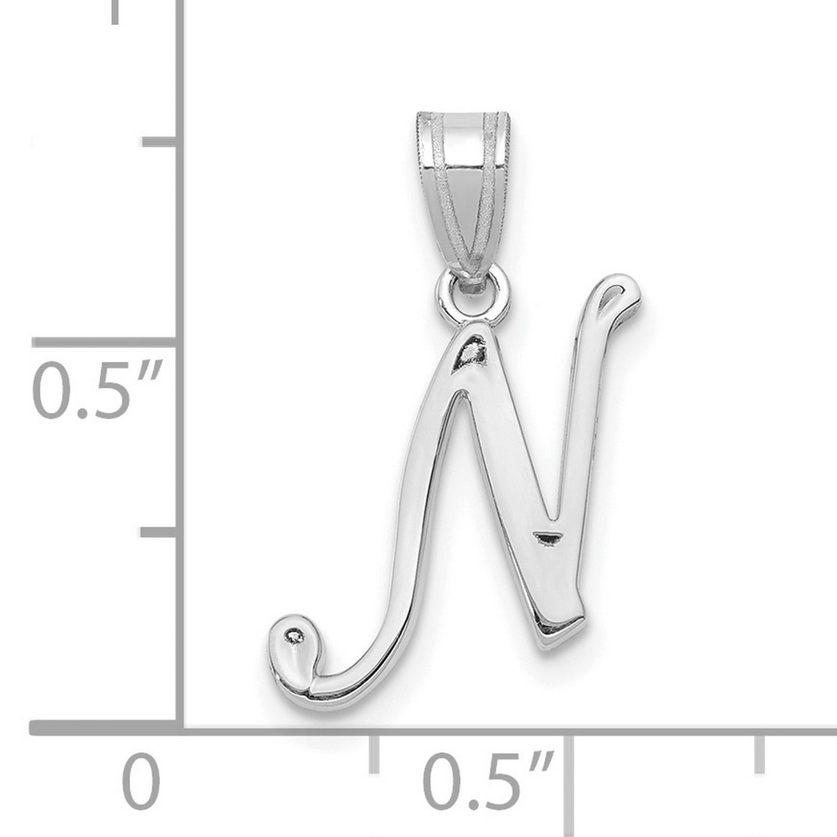 14k White Gold Initial Pendant Charm, Script Letter N, Polished Finish, Minimalist Jewelry for Women