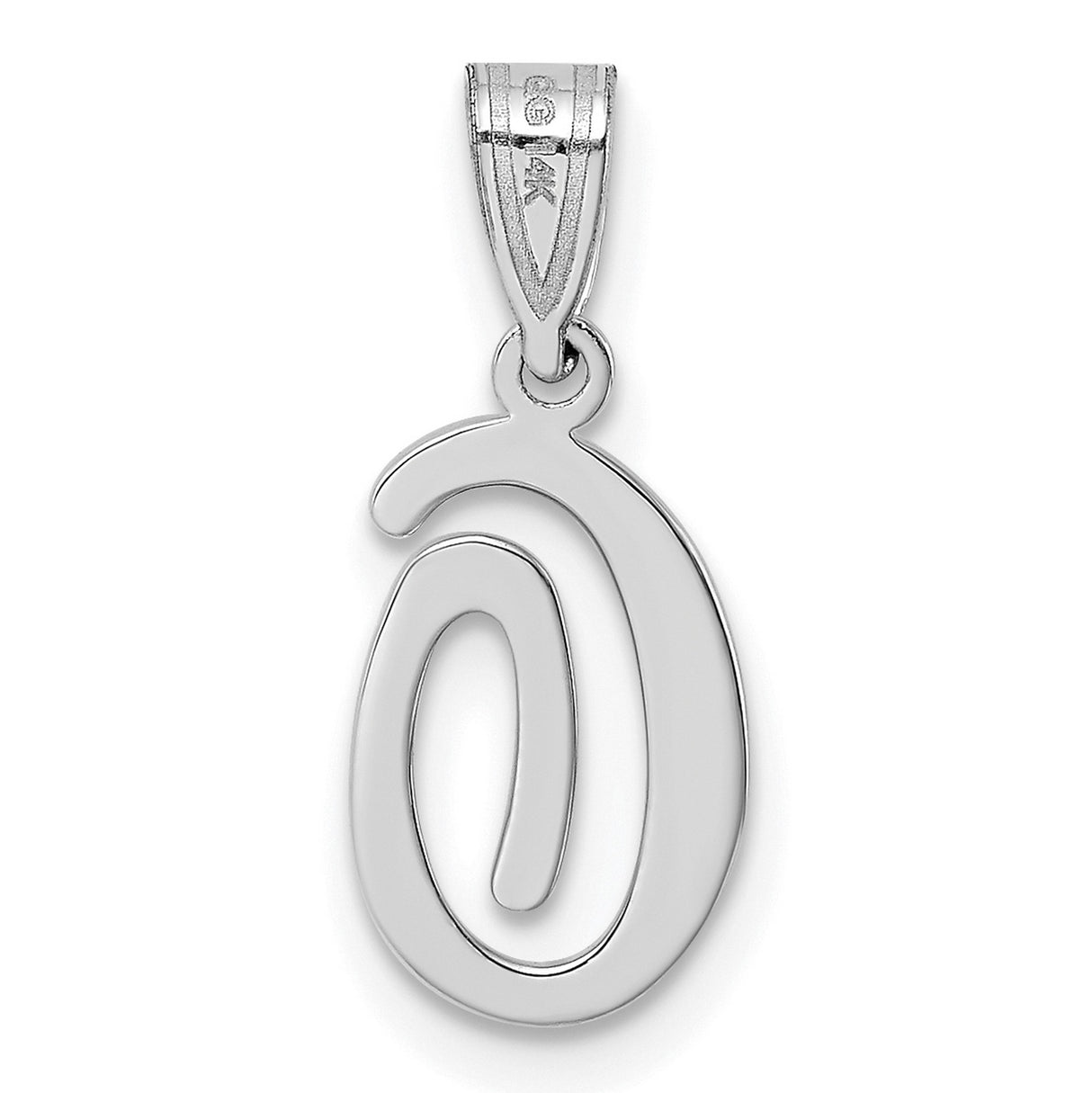 14k White Gold Letter C Pendant, Script Initial Charm with Polished Italic Design