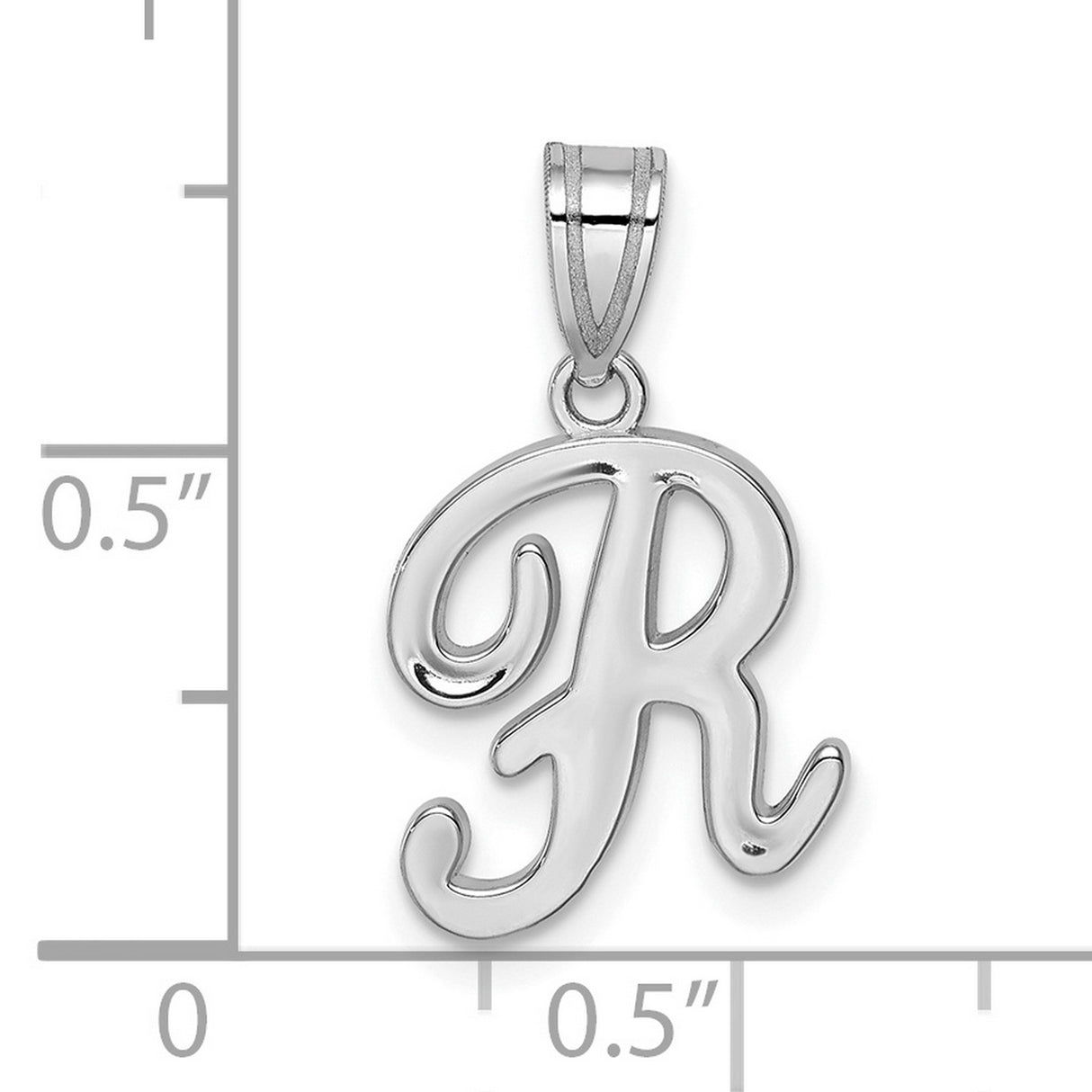 14k White Gold Script Letter R Pendant, Polished Cursive Initial Charm for Women