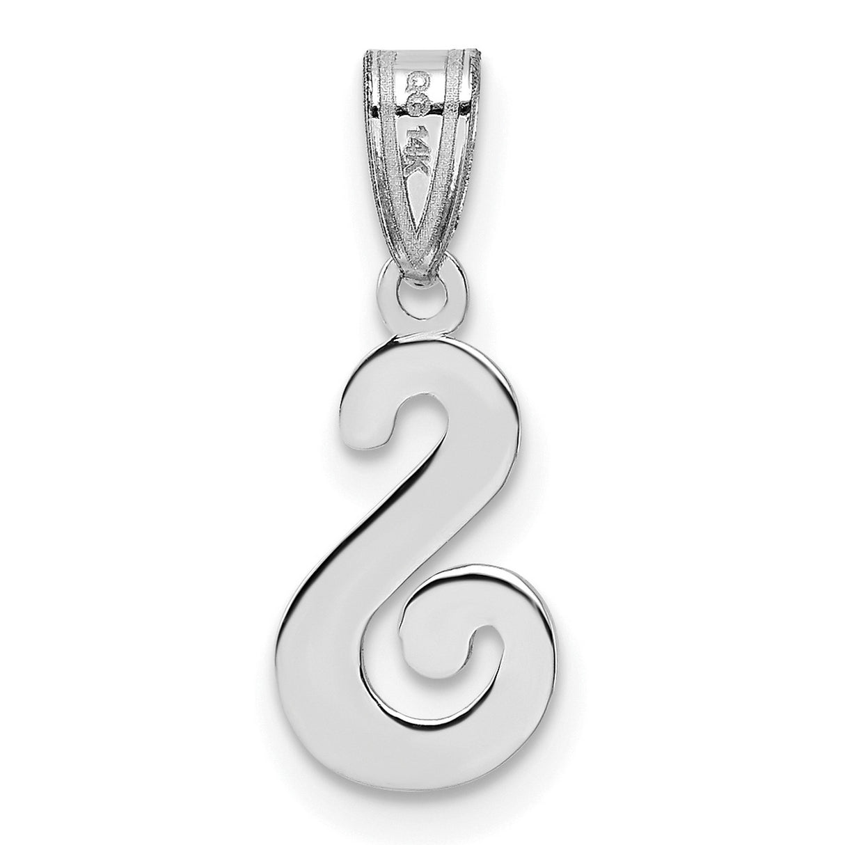 White Gold Script Letter S Initial Charm Pendant in Real 14k White Gold