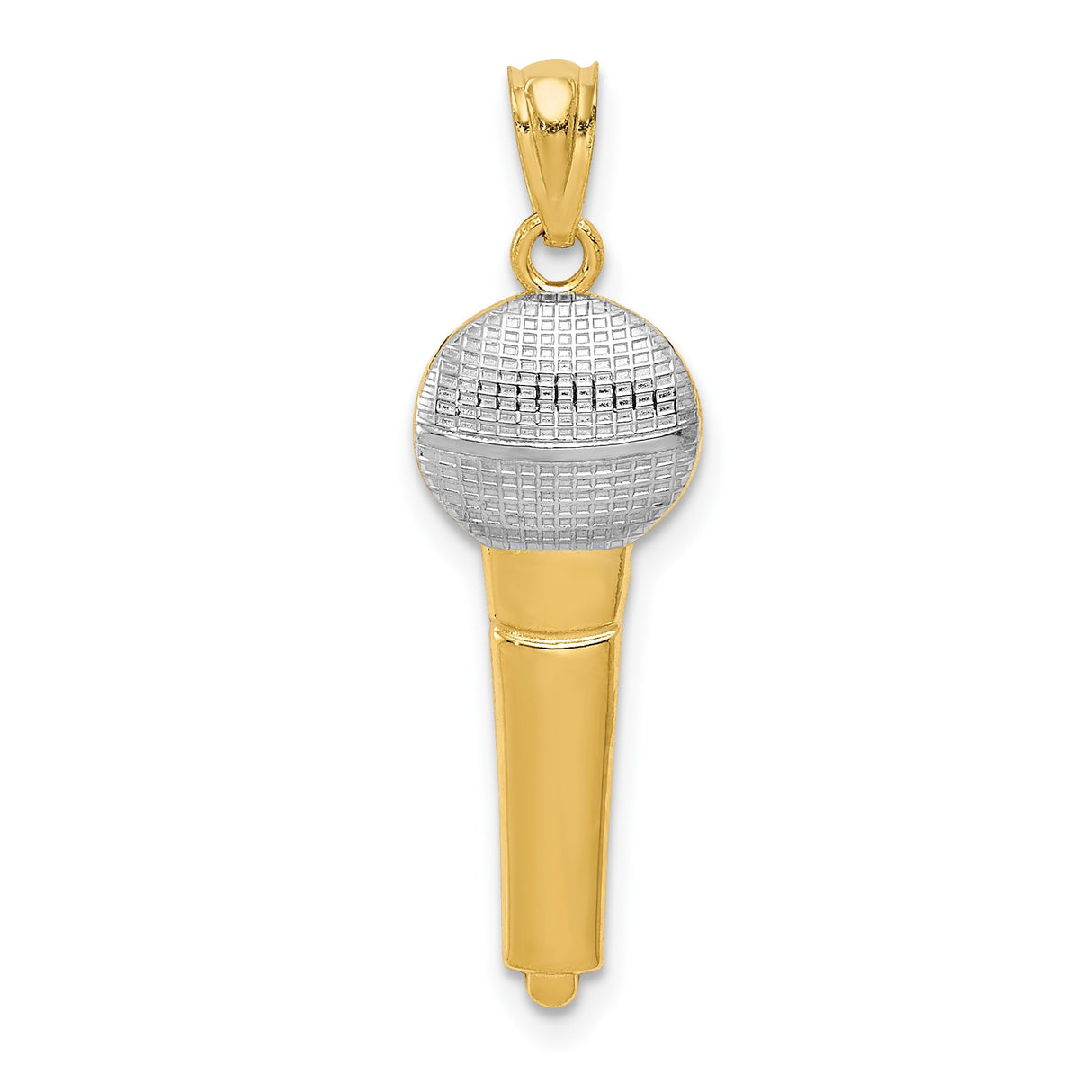 14k Yellow Gold and Rhodium Microphone Pendant, Two-Tone Music Charm for Men