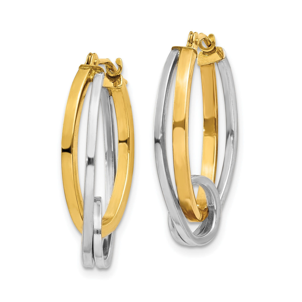 14k Yellow Gold Hoop Earrings with Interlocking Yellow and White Gold Loops for Women
