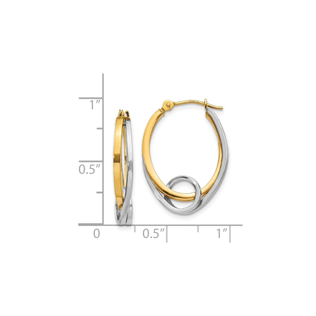 14k Yellow Gold Hoop Earrings with Interlocking Yellow and White Gold Loops for Women