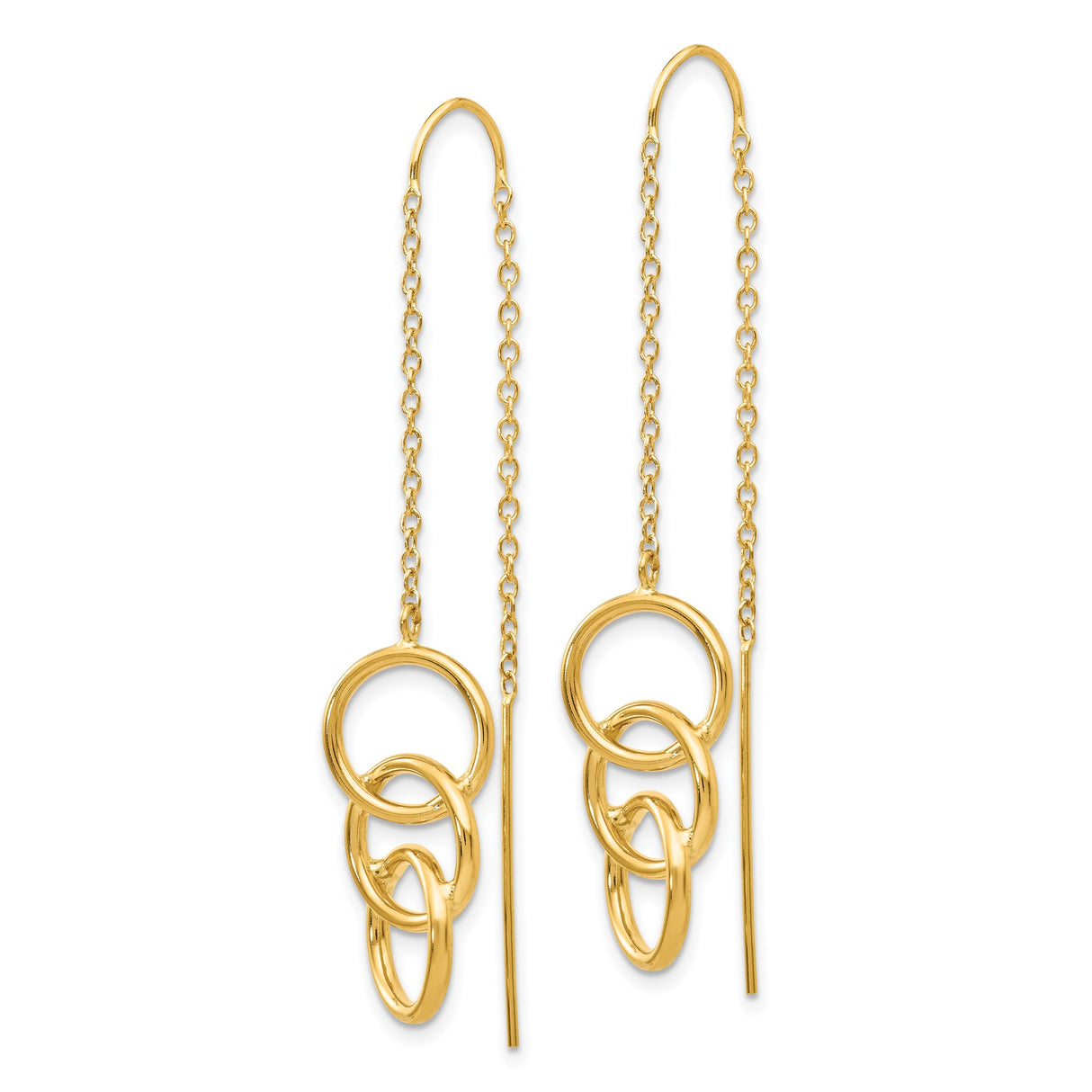 14k Yellow Gold Threader Earrings with Interlocking Open Circle Links, Minimalist Dangle Design