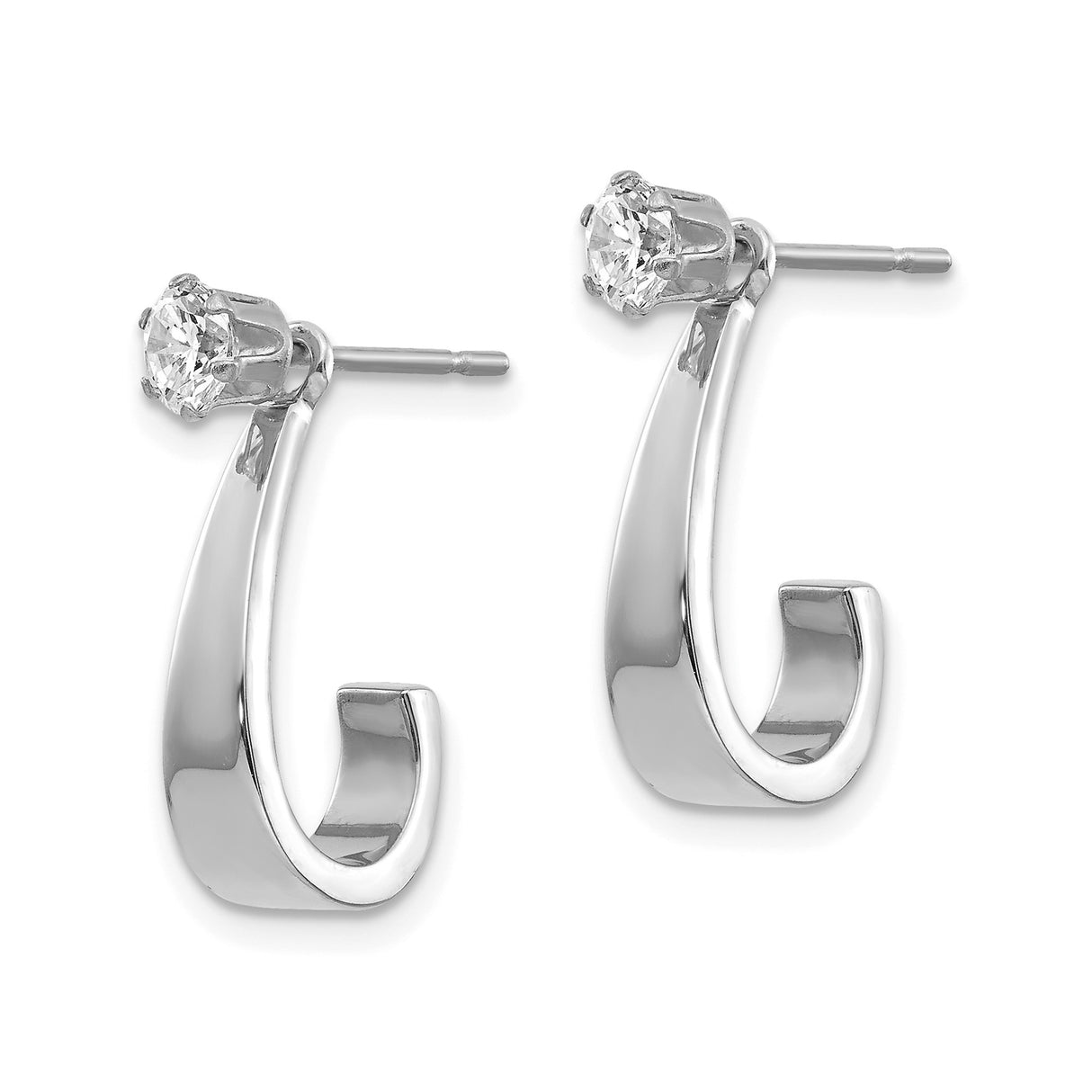 14k White Gold Hoop Stud Earrings with Cubic Zirconia, Minimalist Lightweight Design