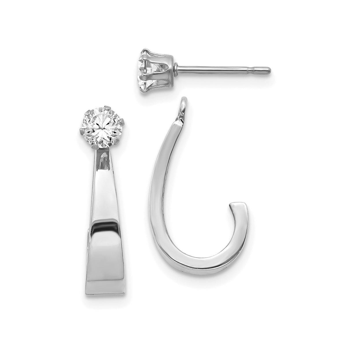 14k White Gold Hoop Stud Earrings with Cubic Zirconia, Minimalist Lightweight Design
