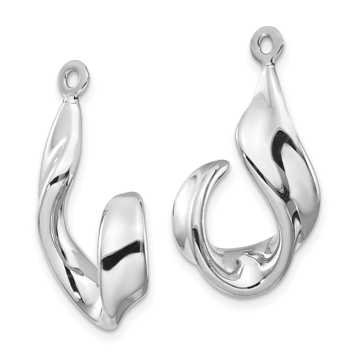 14k White Gold Twisted Hoop Earrings with Abstract Wave Design, Sculptural Drop Style