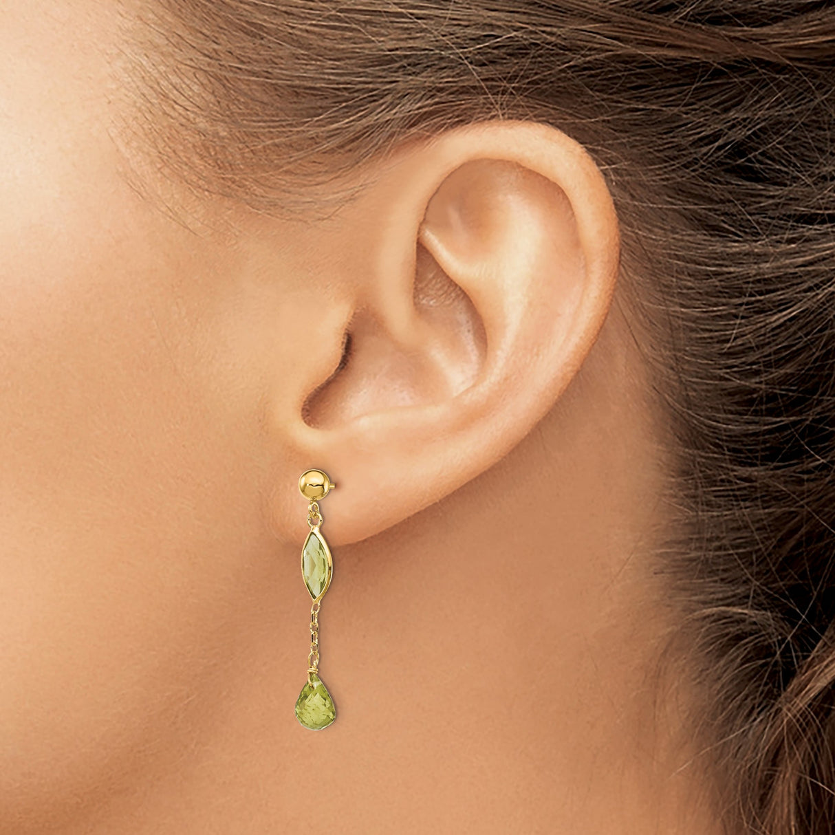 14k Yellow Gold Dangle Earrings with Marquise and Teardrop Peridot Gemstones