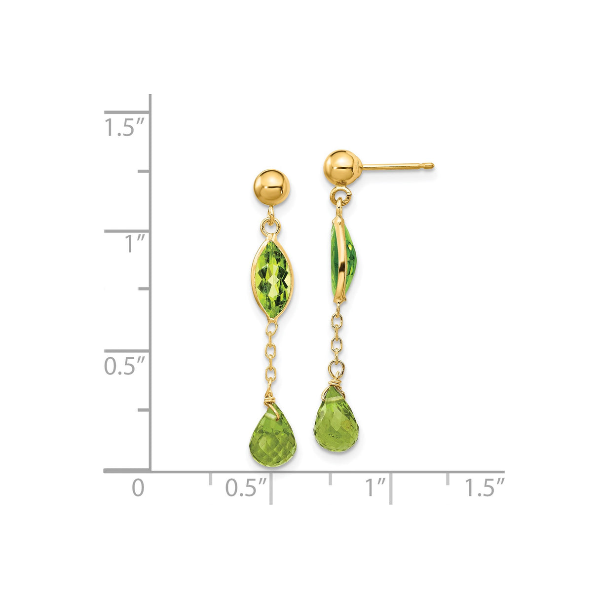 14k Yellow Gold Dangle Earrings with Marquise and Teardrop Peridot Gemstones