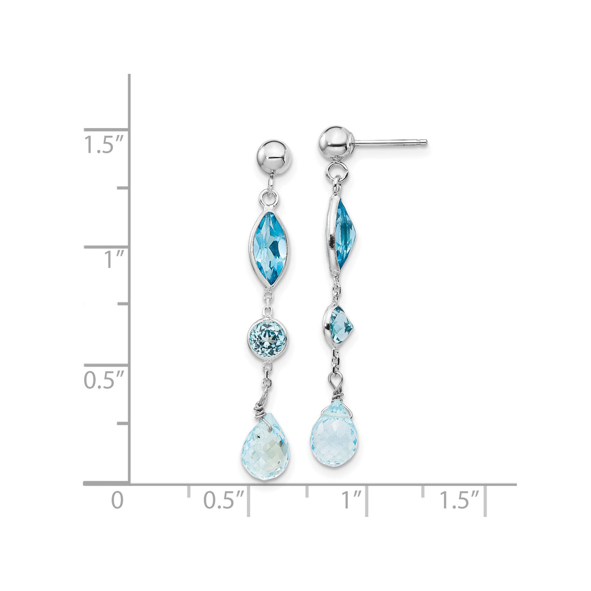 14k White Gold Dangle Earrings with Swiss Blue Topaz and Aquamarine Stones in Marquise and Teardrop Shapes