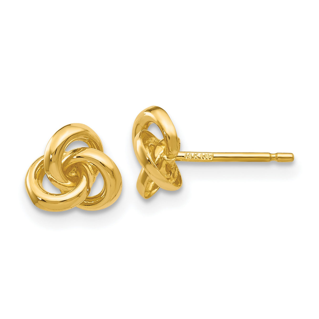 14k Yellow Gold Love Knot Stud Earrings with Intertwined Design for Women