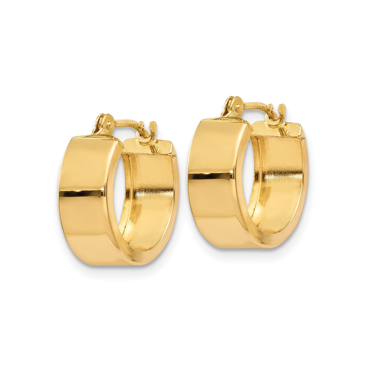 14k Yellow Gold Hoop Earrings, Wide Flat Lightweight Design, High Polish Finish