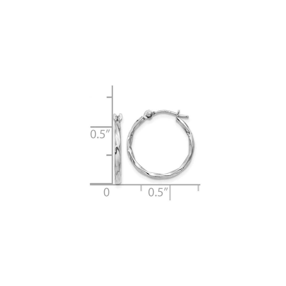 14k White Gold Twisted Hoop Earrings with Polished Textured Detail for Women