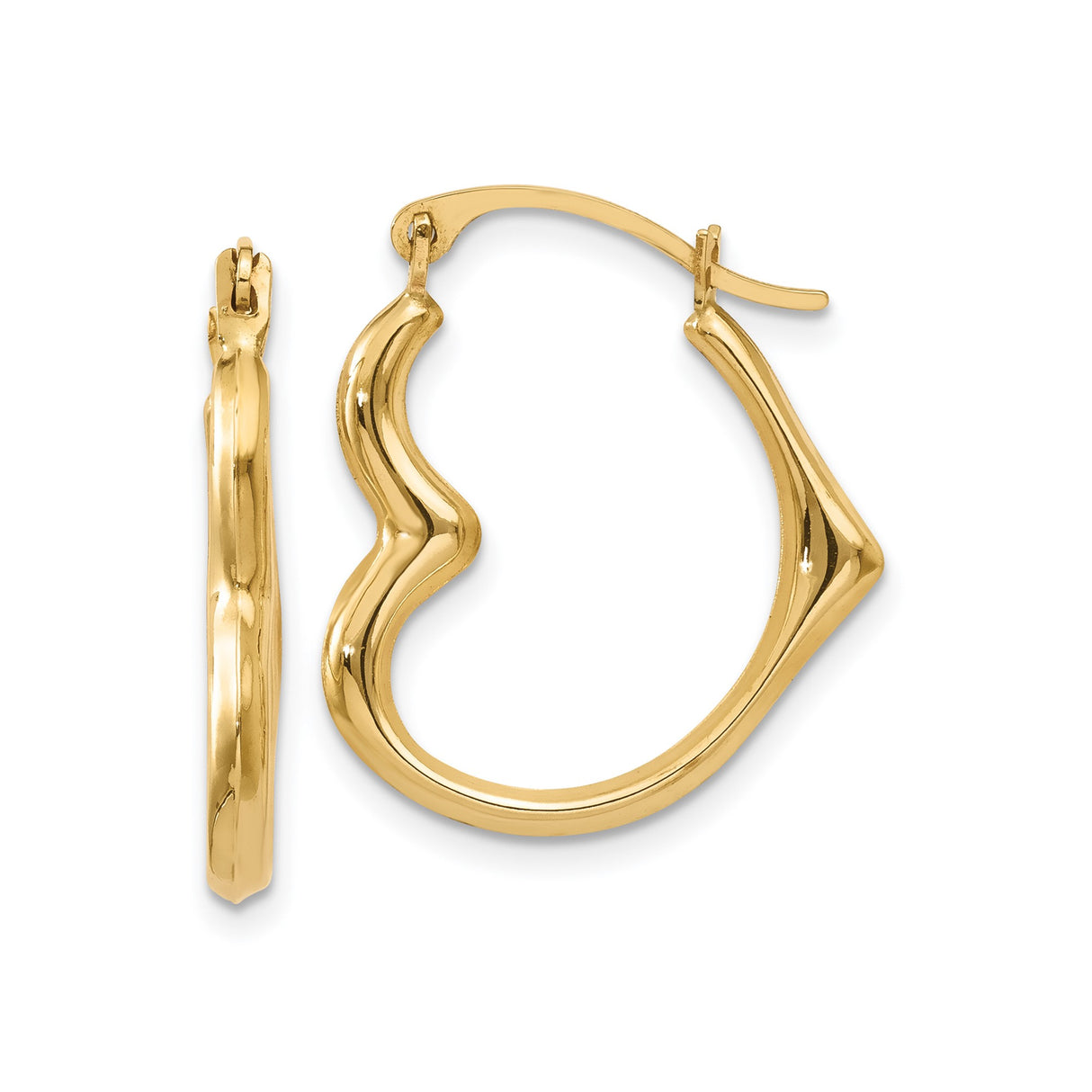 14k Yellow Gold Hoop Earrings, Freeform Wave Design, Polished Minimalist Style for Women