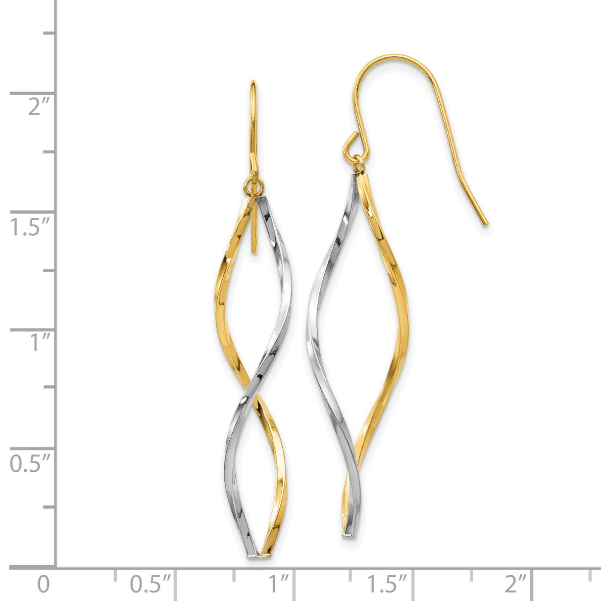14k Yellow Gold Dangle Earrings, Two-Tone Twisted Interwoven Design, Modern Flowing Style
