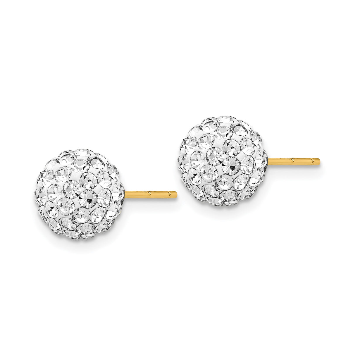 14k Yellow Gold Stud Earrings with Clear Crystal Pavé, Round Dome Ball Design for Women
