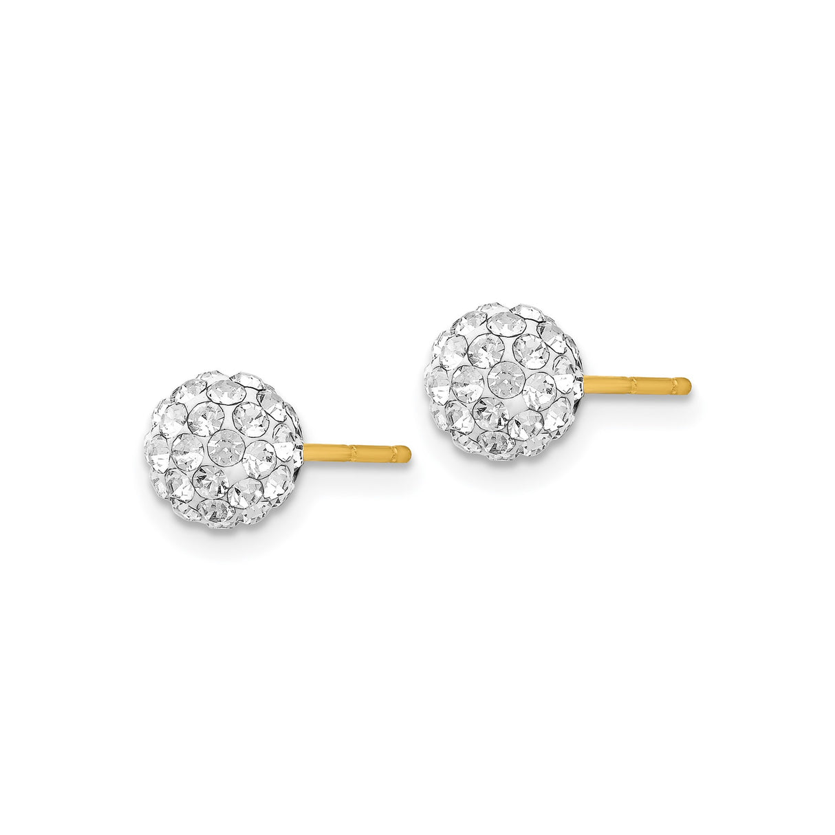 14k Yellow Gold Stud Earrings with Round Pavé-Set White Crystals, Crystal Cluster Ball Design
