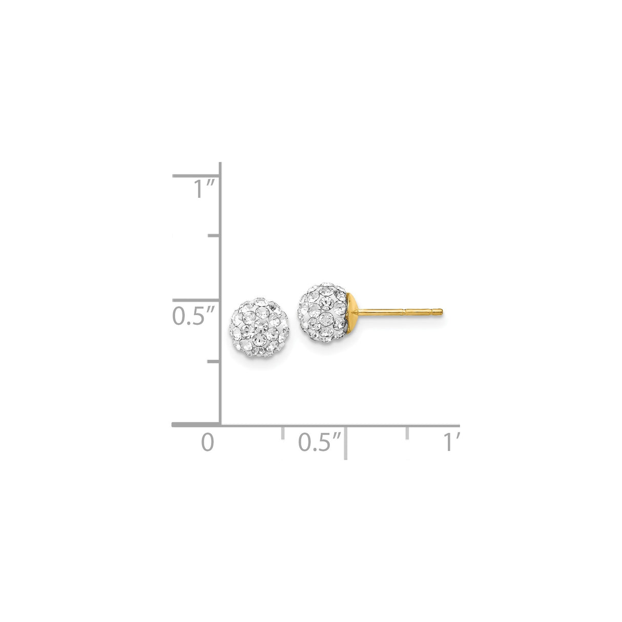 14k Yellow Gold Stud Earrings with Round Pavé-Set White Crystals, Crystal Cluster Ball Design