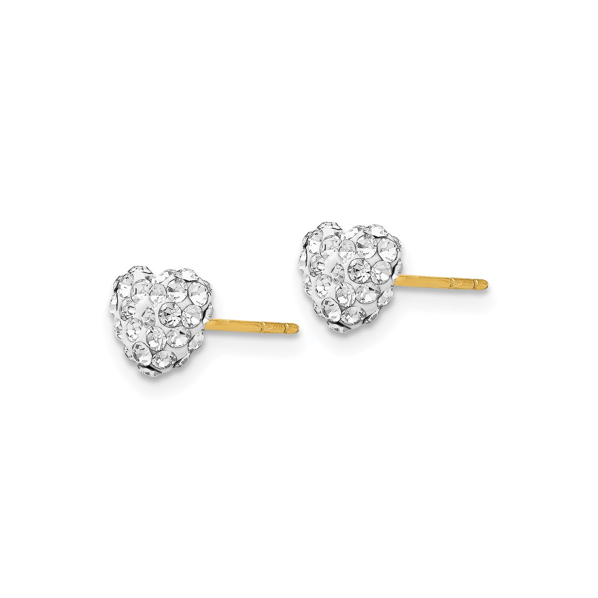 14k Yellow Gold Heart Stud Earrings with Clear Crystal Accents, Dainty Romantic Jewelry for Women