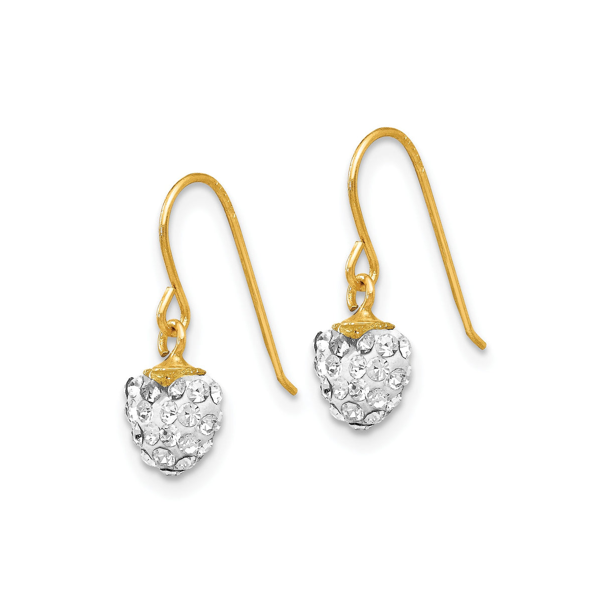 14k Yellow Gold Dangle Earrings with White Crystal Heart and Oval Charms for Women