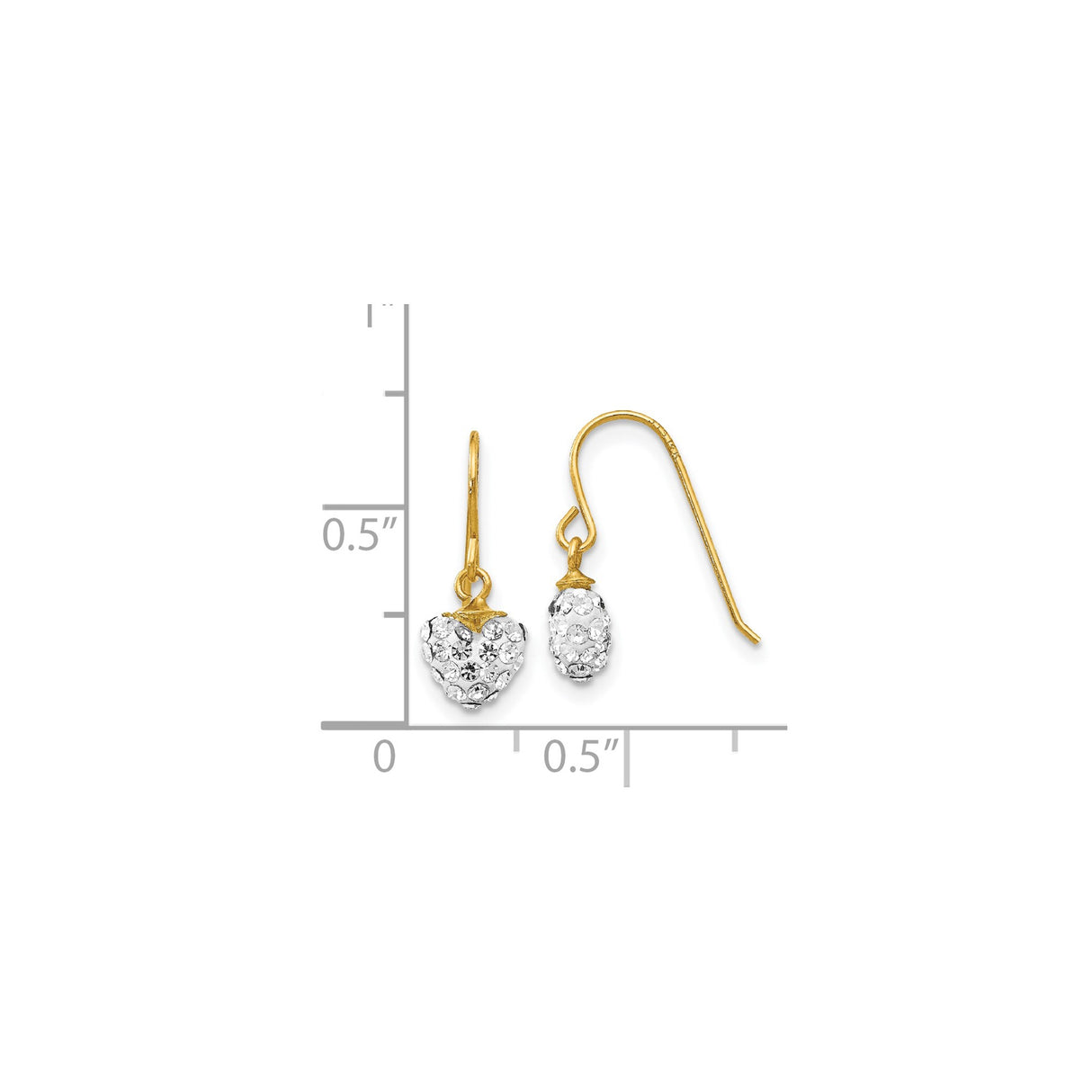 14k Yellow Gold Dangle Earrings with White Crystal Heart and Oval Charms for Women