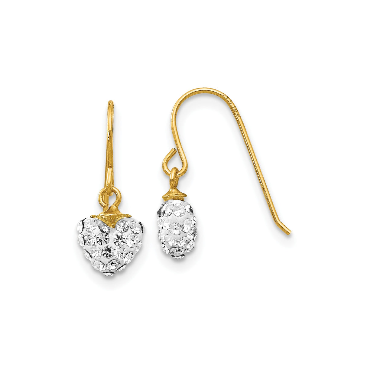 14k Yellow Gold Dangle Earrings with White Crystal Heart and Oval Charms for Women