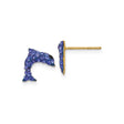 14k Yellow Gold Dolphin Stud Earrings with Blue and Black Crystals, Ocean-Inspired Design