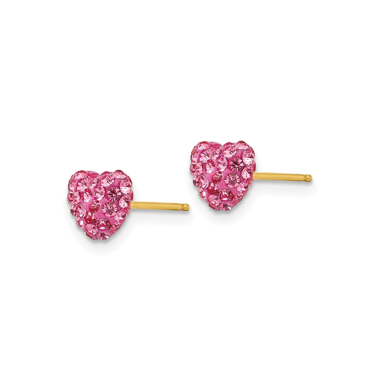 14k Yellow Gold Heart Stud Earrings with Pink Crystal Accents for Women