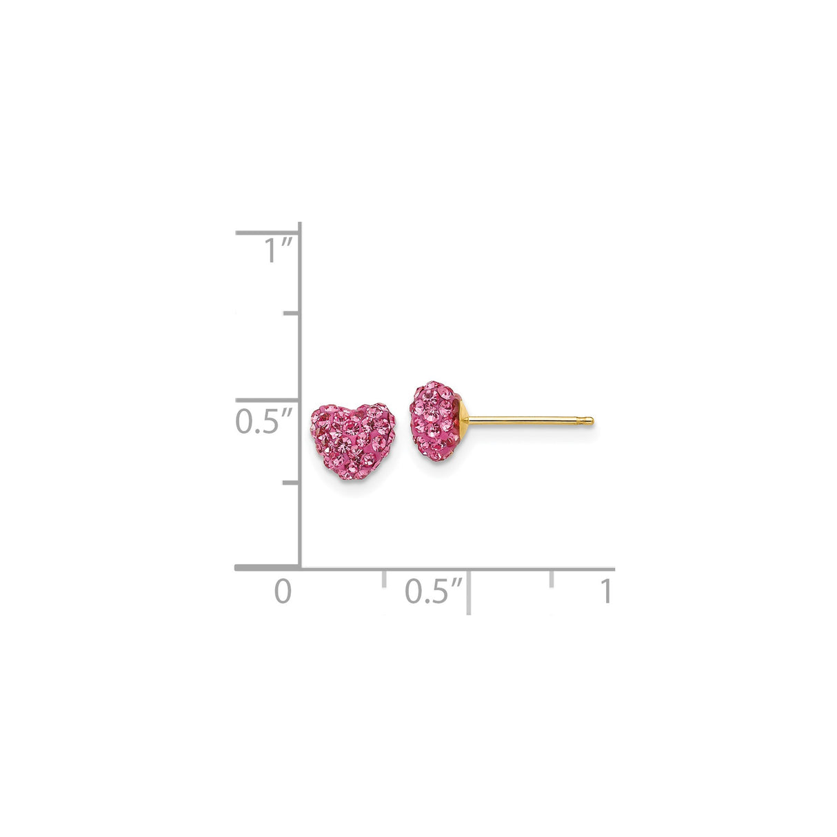 14k Yellow Gold Heart Stud Earrings with Pink Crystal Accents for Women