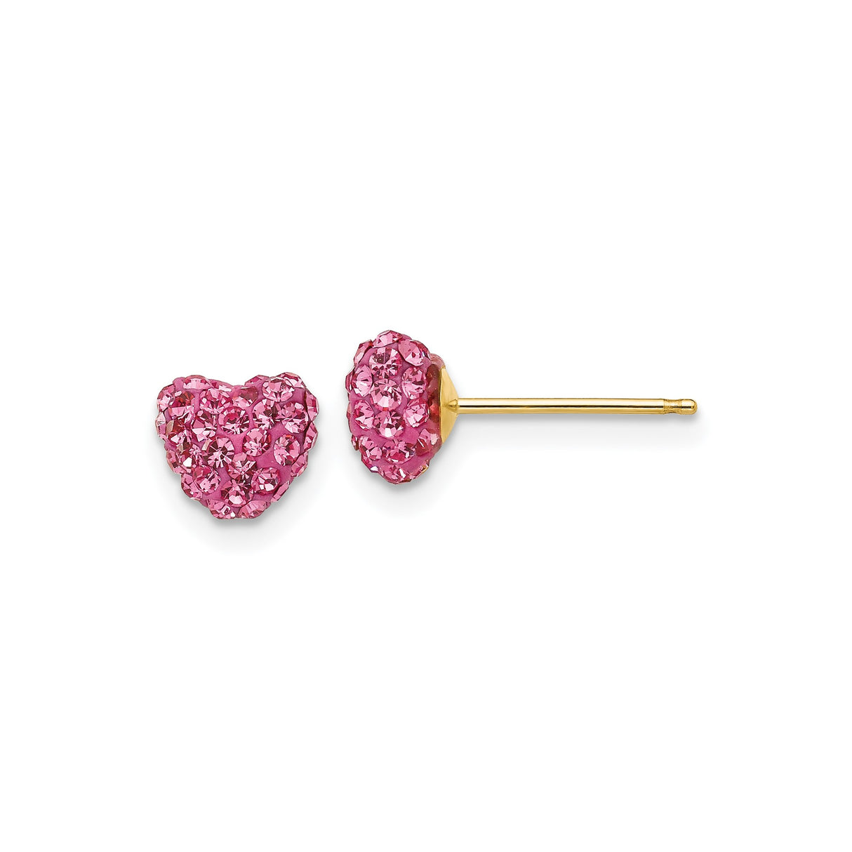 14k Yellow Gold Heart Stud Earrings with Pink Crystal Accents for Women