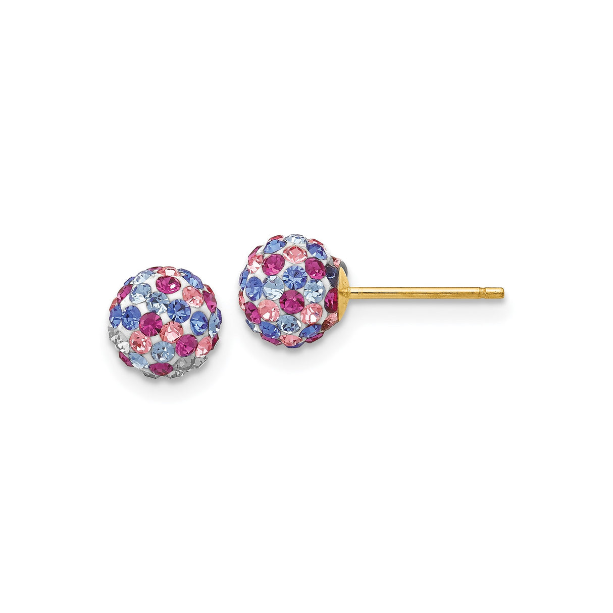 14k Yellow Gold Stud Earrings with Multicolor Crystals in Pavé Setting for Women