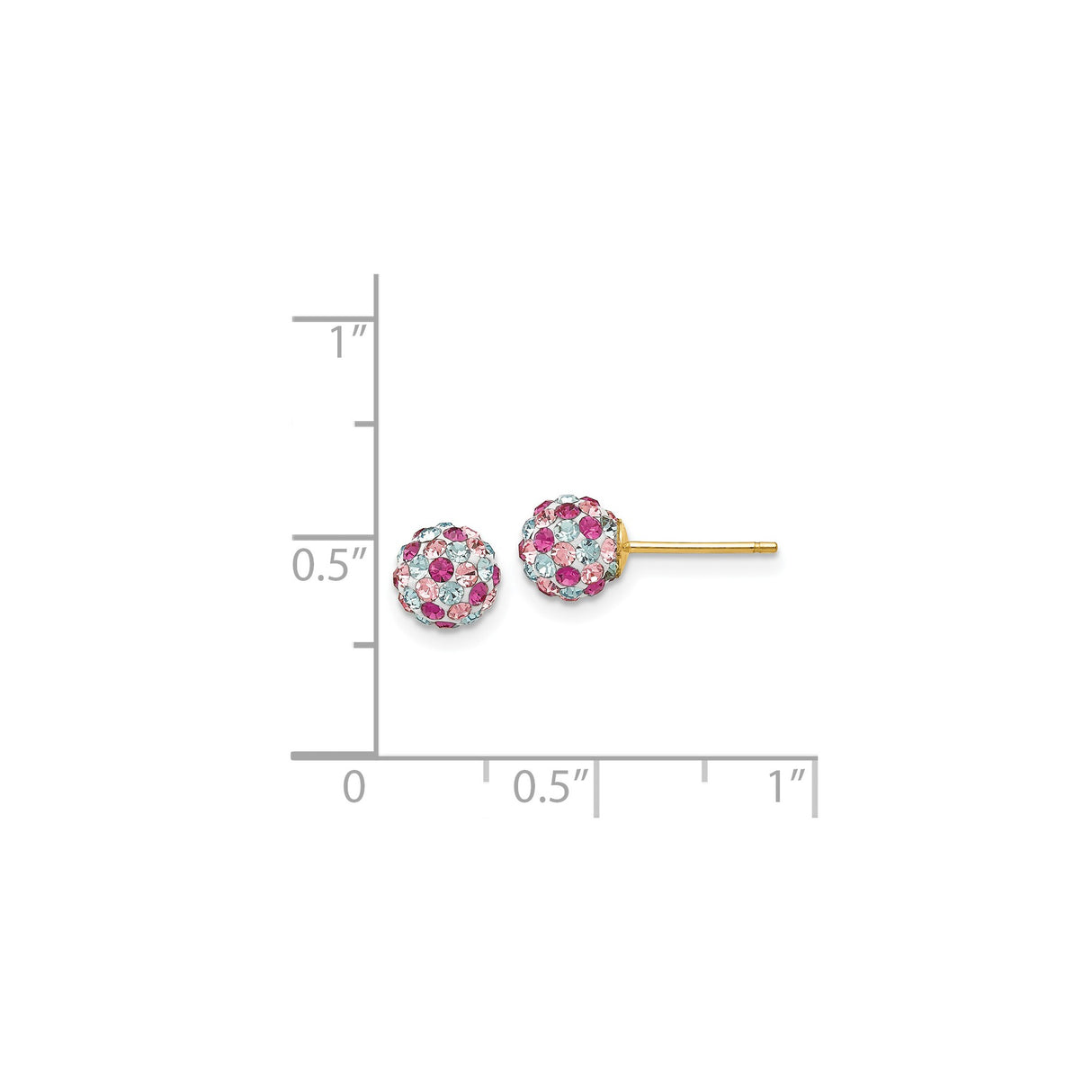 14k Yellow Gold Stud Earrings with Pink, Magenta, and Light Blue Crystals, Multicolor Jewelry for Women
