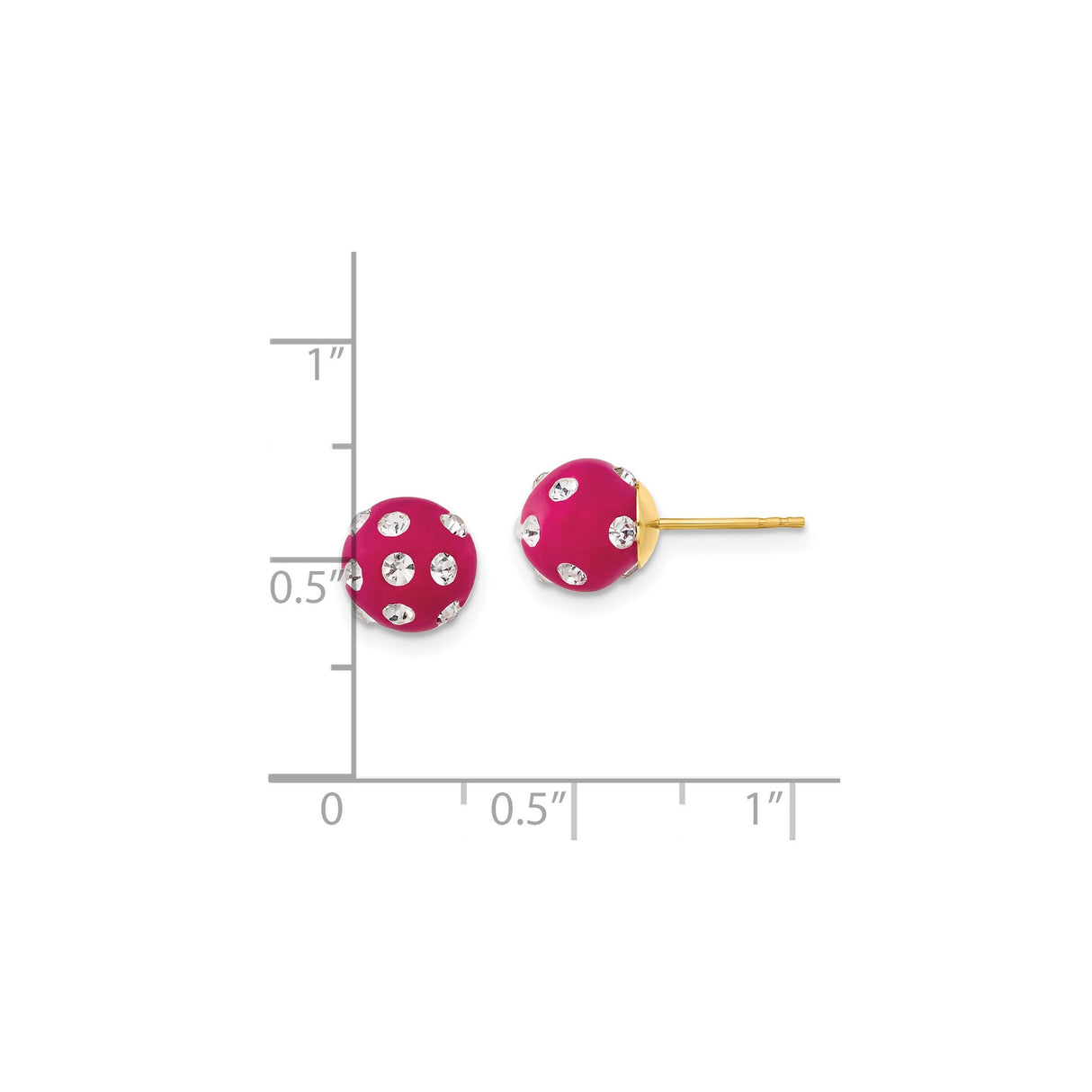 14k Yellow Gold Stud Earrings with Hot Pink Enamel Balls and Crystal Polka Dots