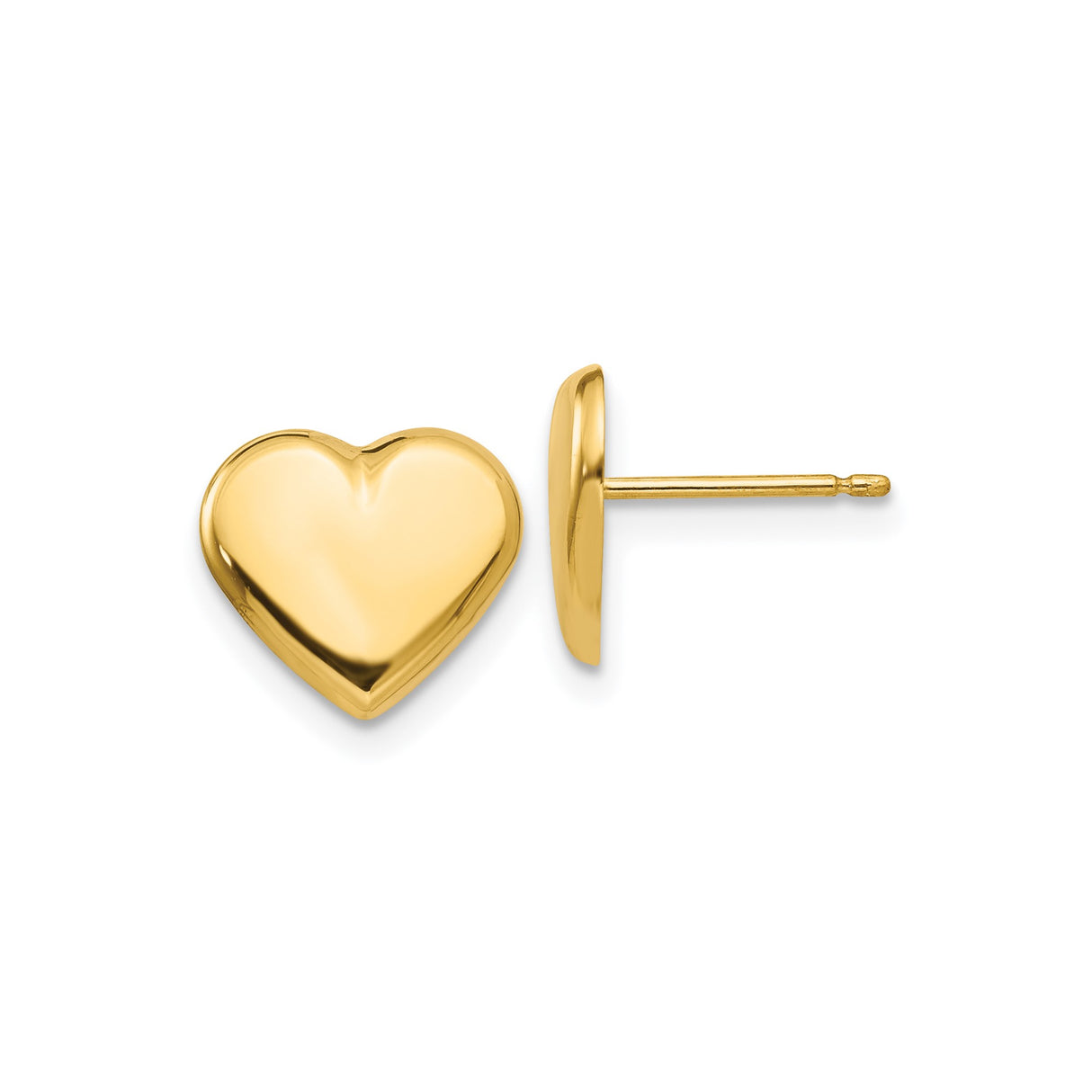 14k Yellow Gold Heart Stud Earrings, Polished Minimalist Design for Women