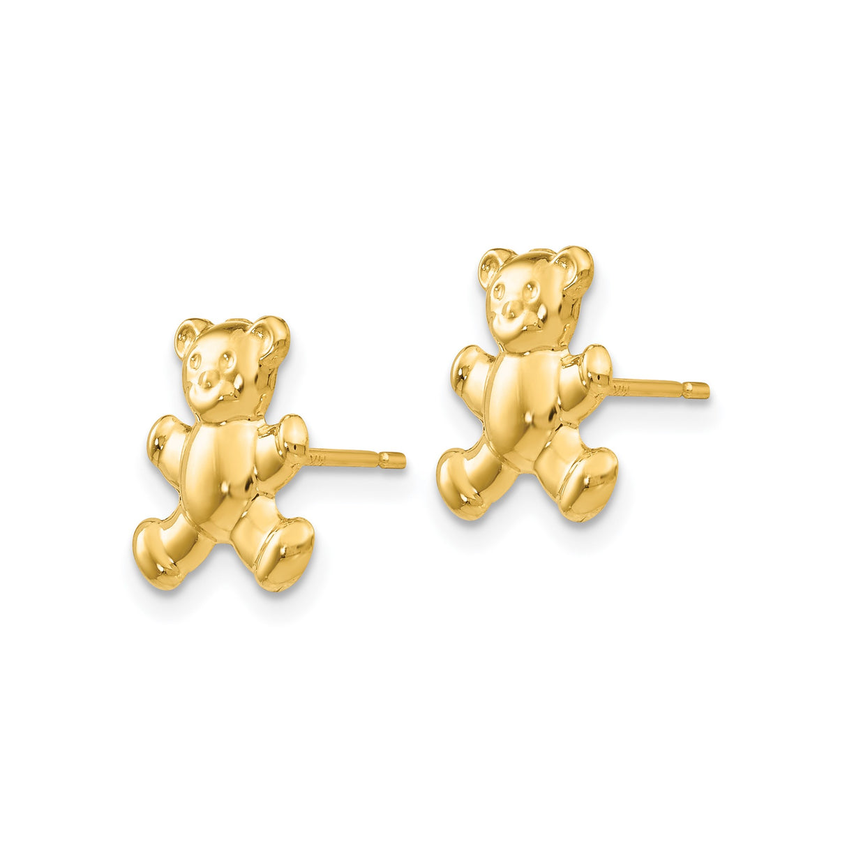14k Yellow Gold Teddy Bear Stud Earrings, Small Dainty Whimsical Bear Design for Girls