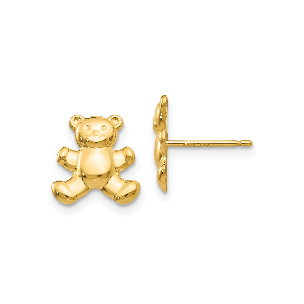 14k Yellow Gold Teddy Bear Stud Earrings, Small Dainty Whimsical Bear Design for Girls