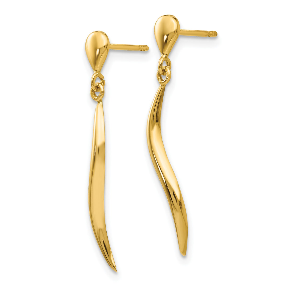 14k Yellow Gold Dangle Earrings with Polished Wave-Inspired Long Curved Design for Women