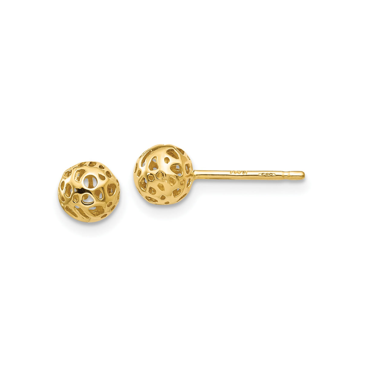 14k Yellow Gold Filigree Ball Stud Earrings with Hollow Cutout Design for Women
