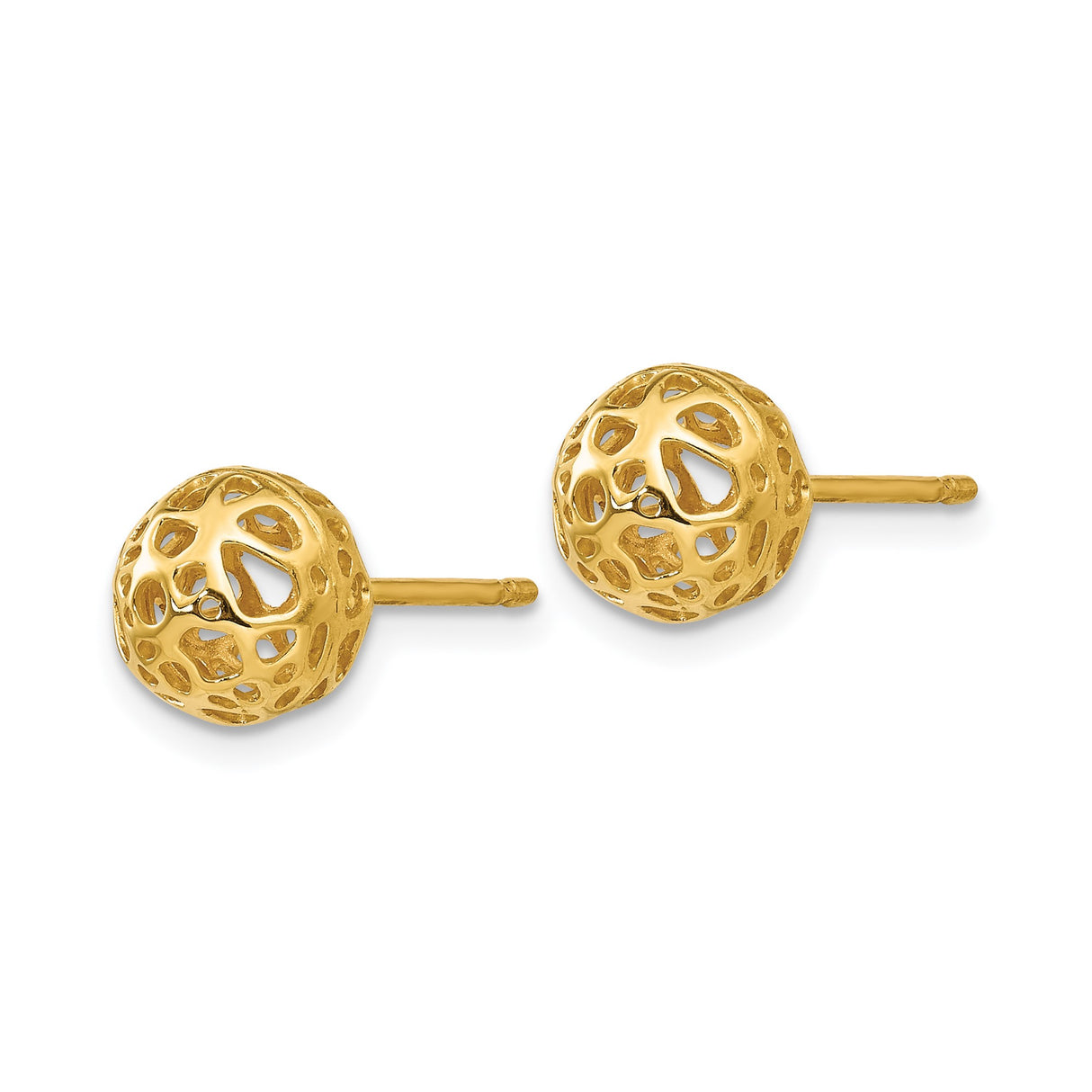 14k Yellow Gold Stud Earrings with Openwork Filigree Ball Design, Lightweight Geometric Style