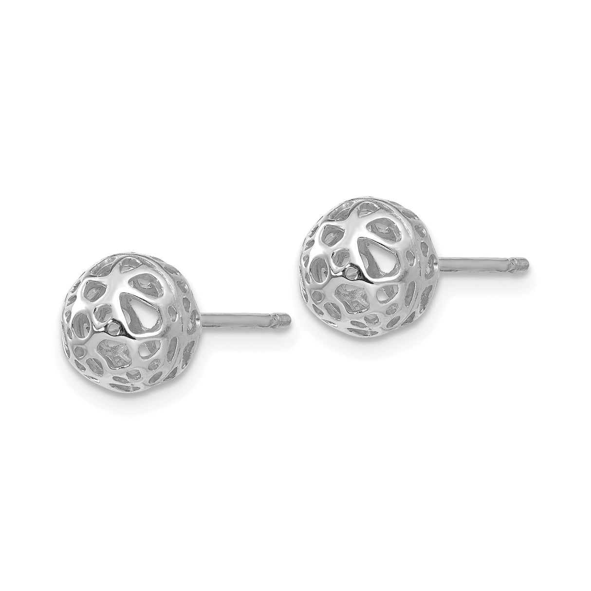 14k White Gold Stud Earrings with Openwork Filigree Design, Lightweight Minimalist Style