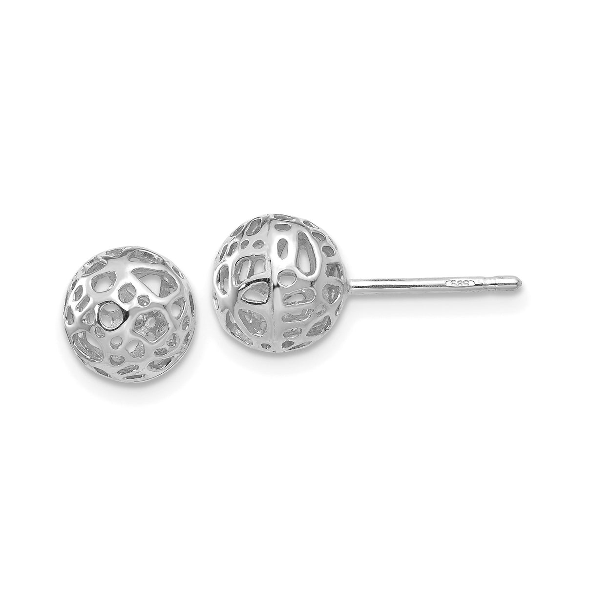 14k White Gold Stud Earrings with Openwork Filigree Design, Lightweight Minimalist Style