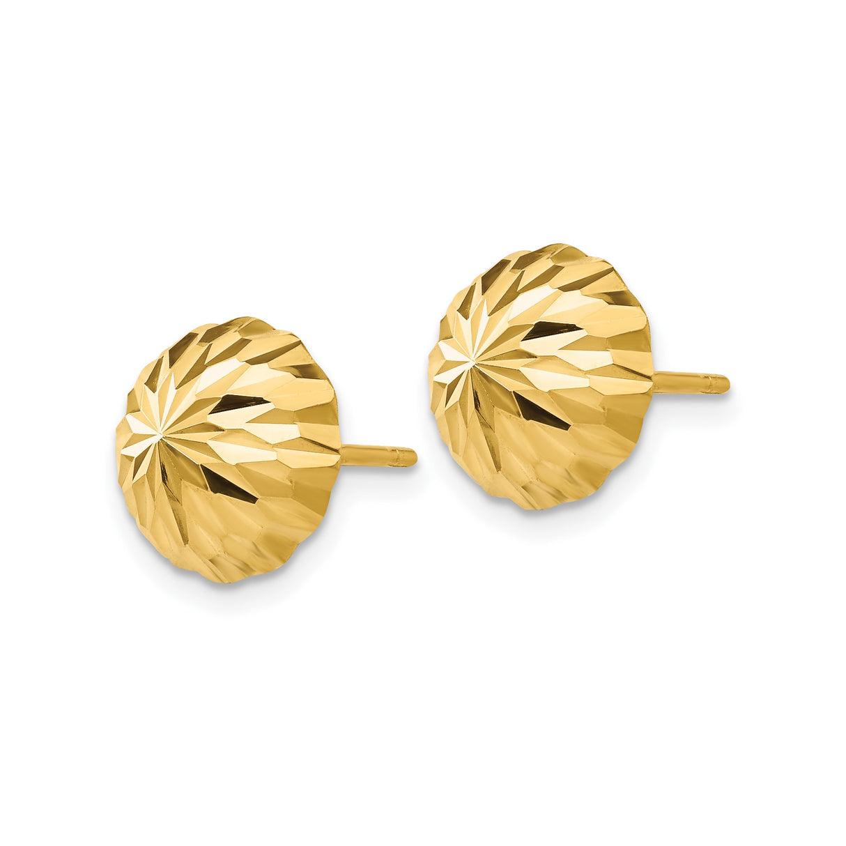 14k Yellow Gold Faceted Dome Stud Earrings, Geometric Sunburst Textured Design