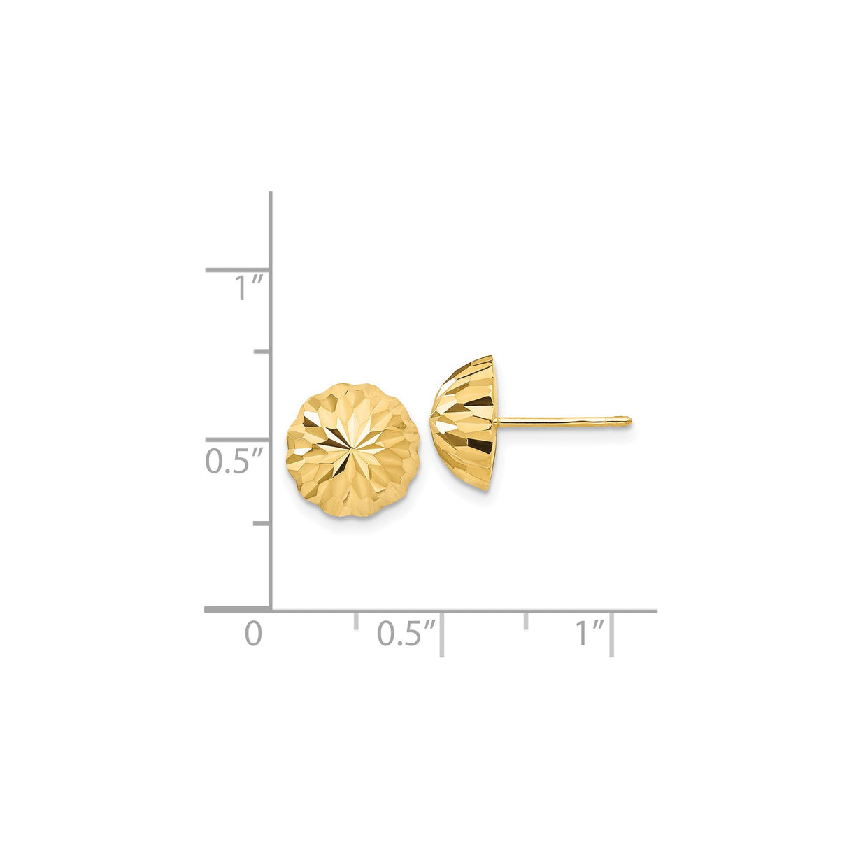 14k Yellow Gold Faceted Dome Stud Earrings, Geometric Sunburst Textured Design