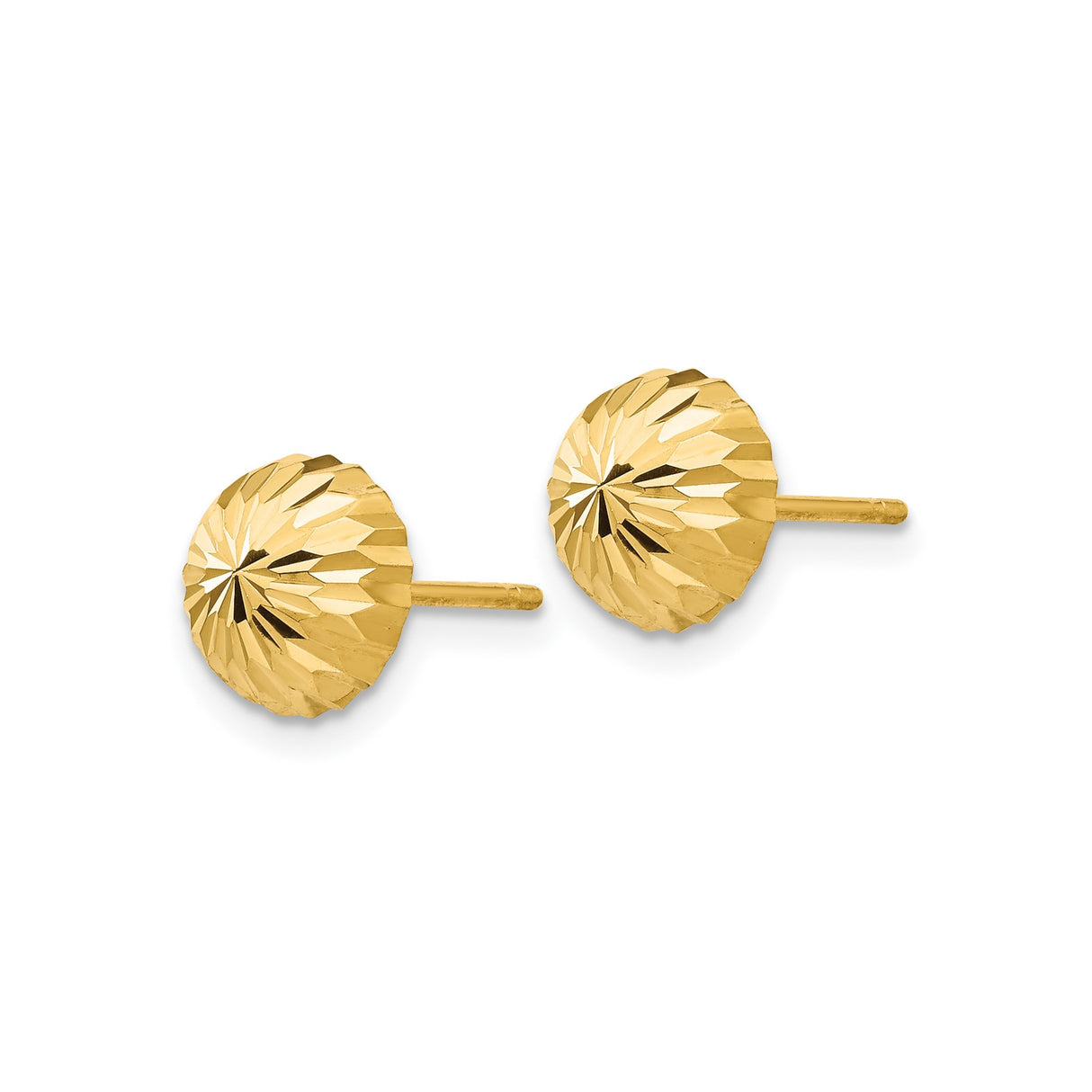 14k Yellow Gold Dome Stud Earrings, Faceted Sunburst Design with Geometric Pattern for Women