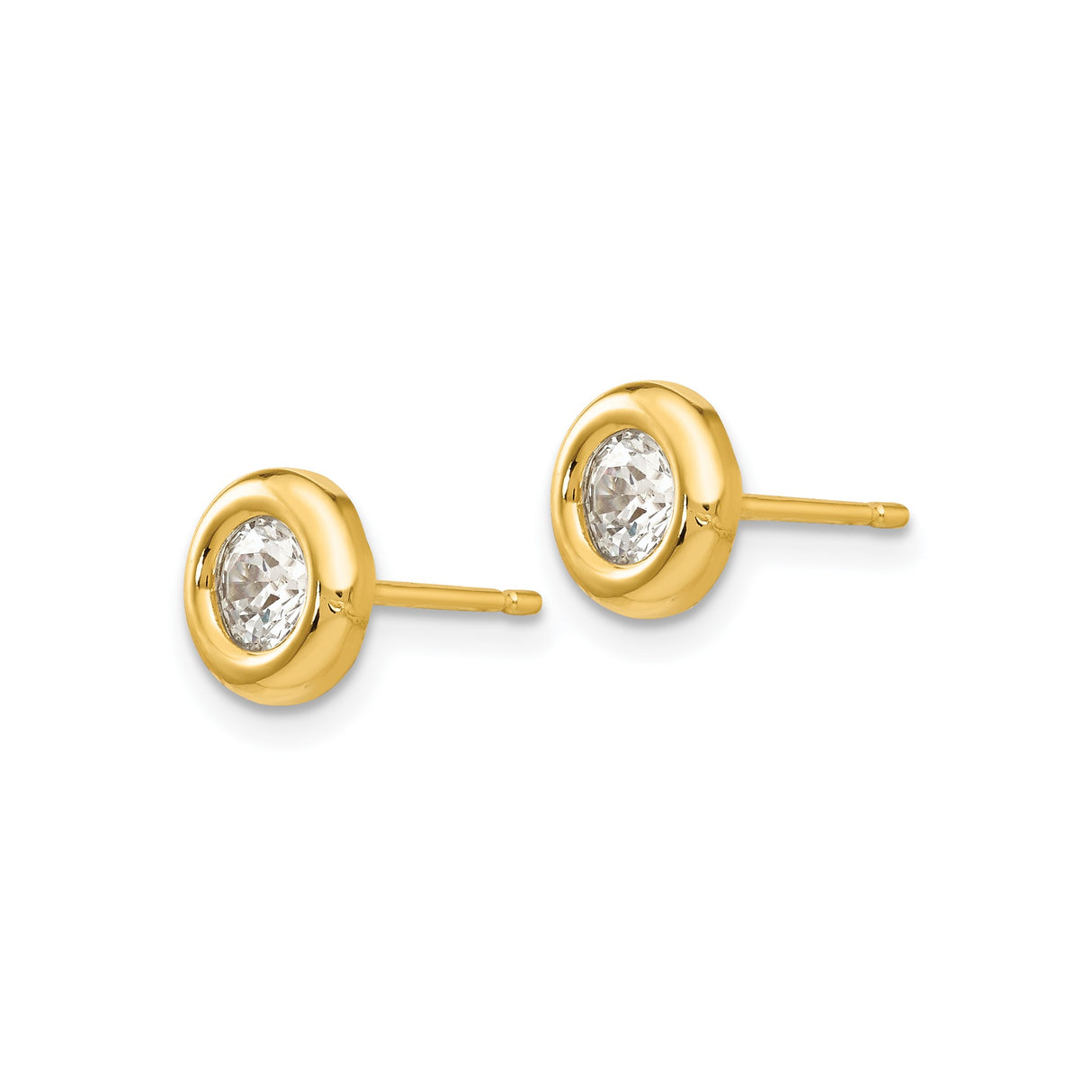 14k Yellow Gold Stud Earrings with Cubic Zirconia, Round Bezel Set, Minimalist Design