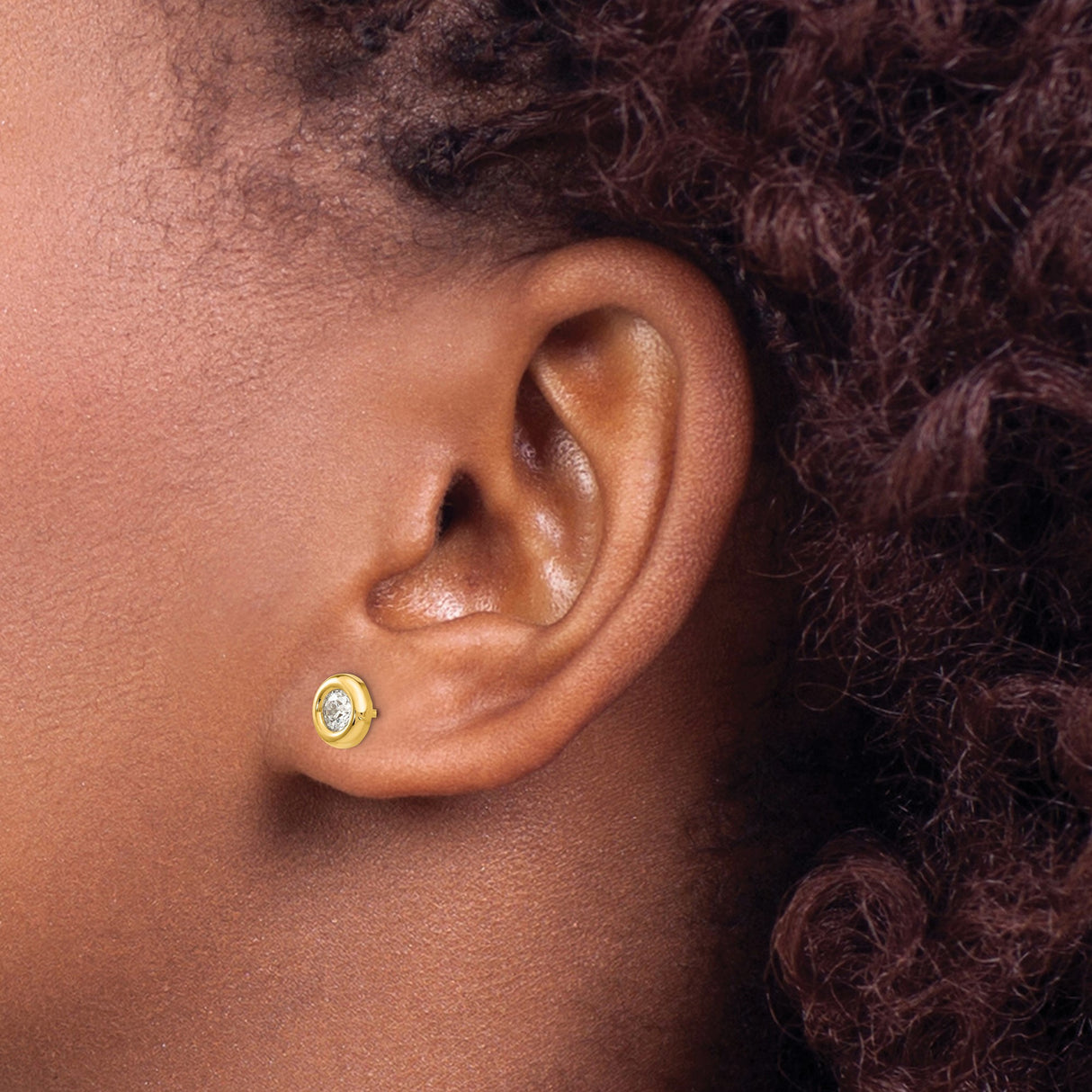 14k Yellow Gold Stud Earrings with Cubic Zirconia, Round Bezel Set, Minimalist Design