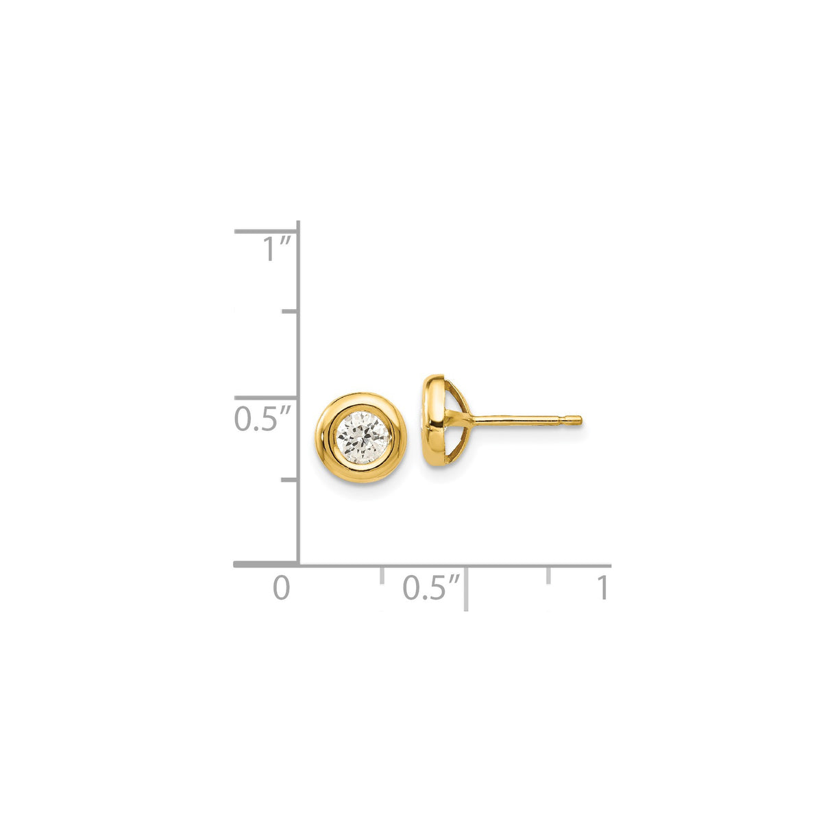 14k Yellow Gold Stud Earrings with Cubic Zirconia, Round Bezel Set, Minimalist Design