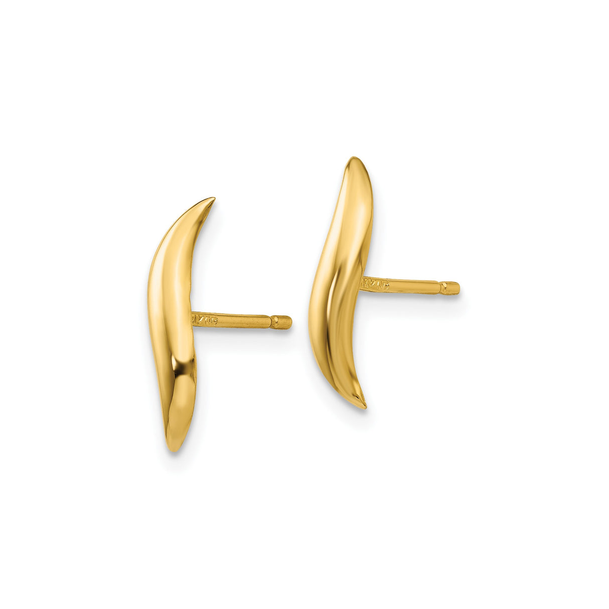 14k Yellow Gold Curved Bar Stud Earrings, Sleek Crescent Shape, Minimalist Style for Women