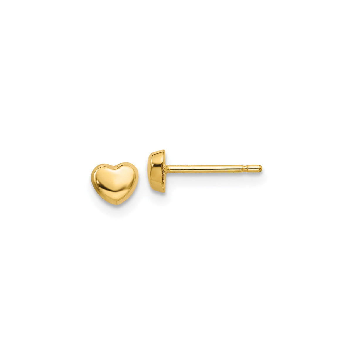 14k Yellow Gold Heart Stud Earrings, Puffed Polished Design, Minimalist Style for Women