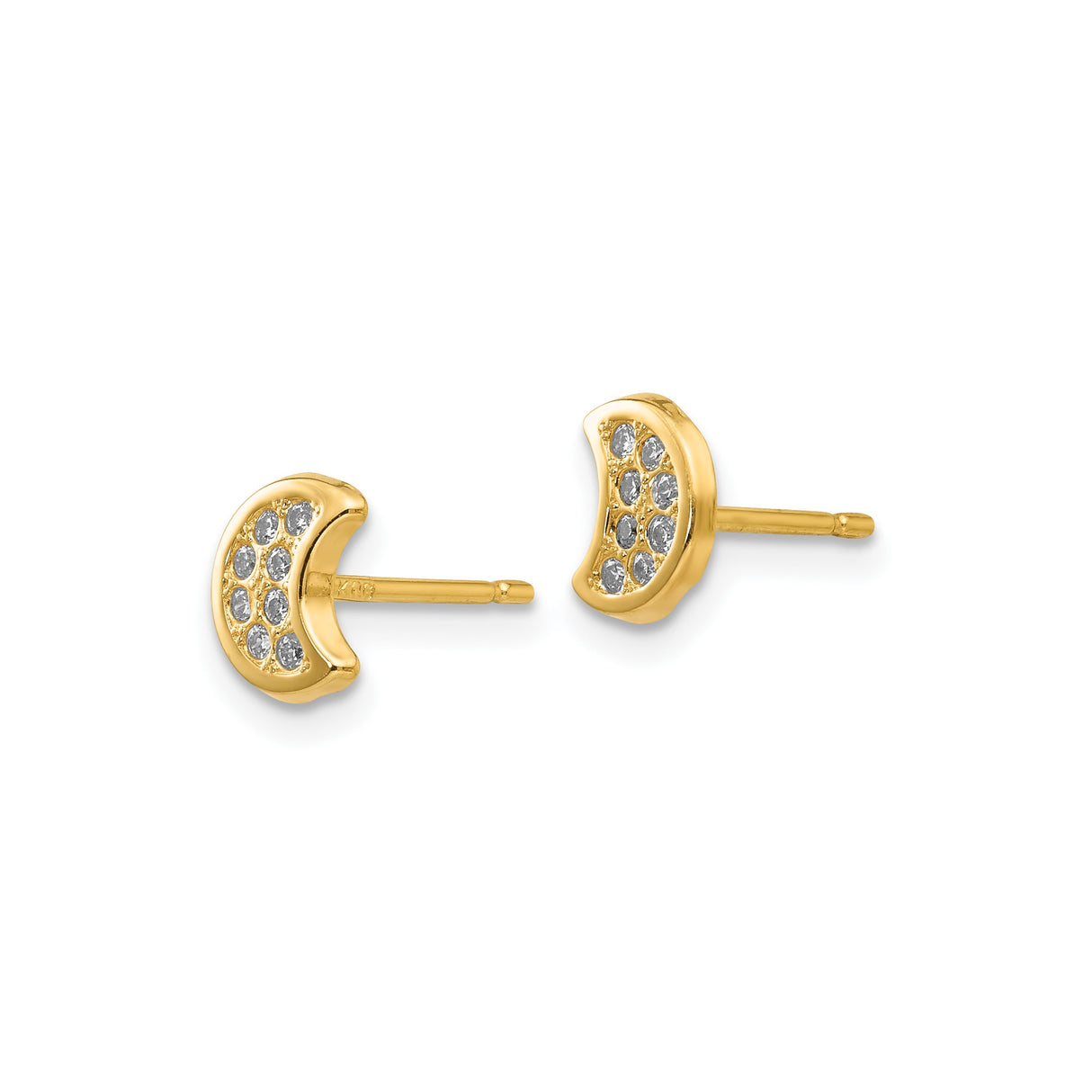 14k Yellow Gold Crescent Moon Stud Earrings with Cubic Zirconia, Celestial Spiritual Design